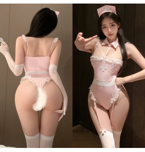 FEE ET MOI - Sweet Nurse Open-Crotch Bodysuit Set (Pink - White)